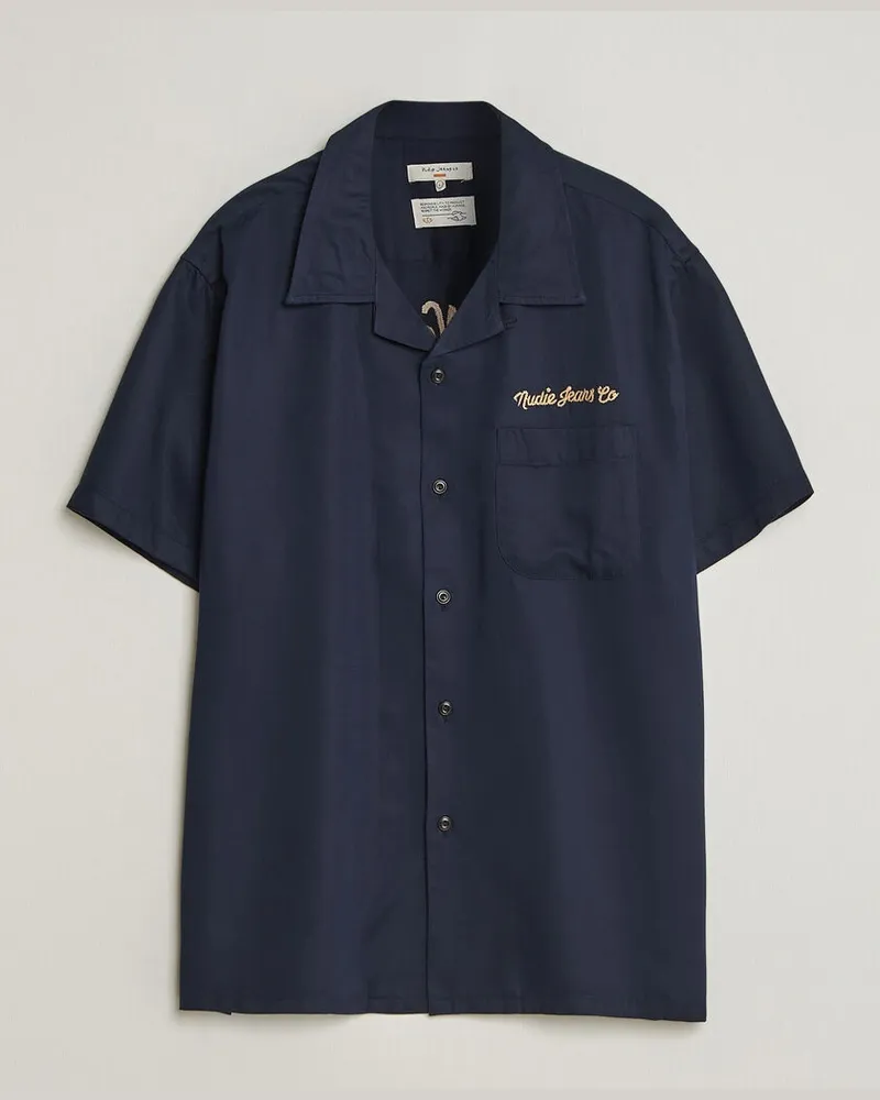 Nudie Jeans Arthur Bowling Shirt Navy Blau