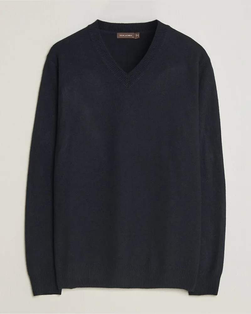 Oscar Jacobson Gregor Wool/Cashmere V-Neck Navy Blau