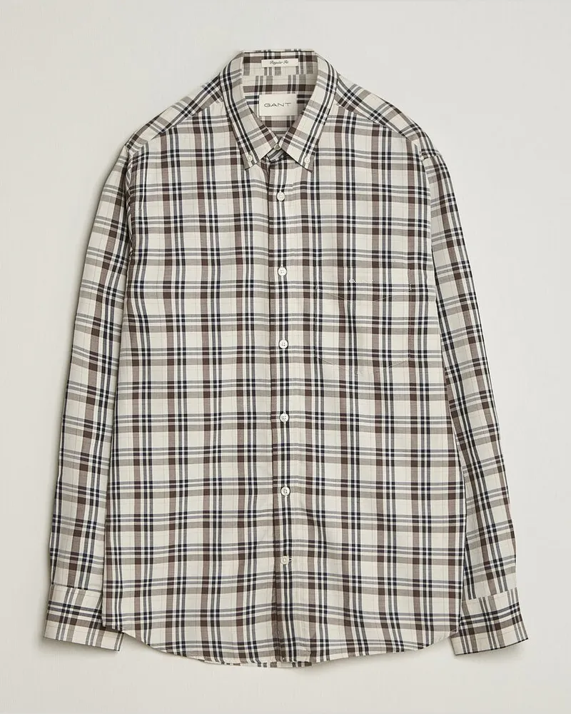 Gant Regular Fit Twill Checked Shirt Sand Beige