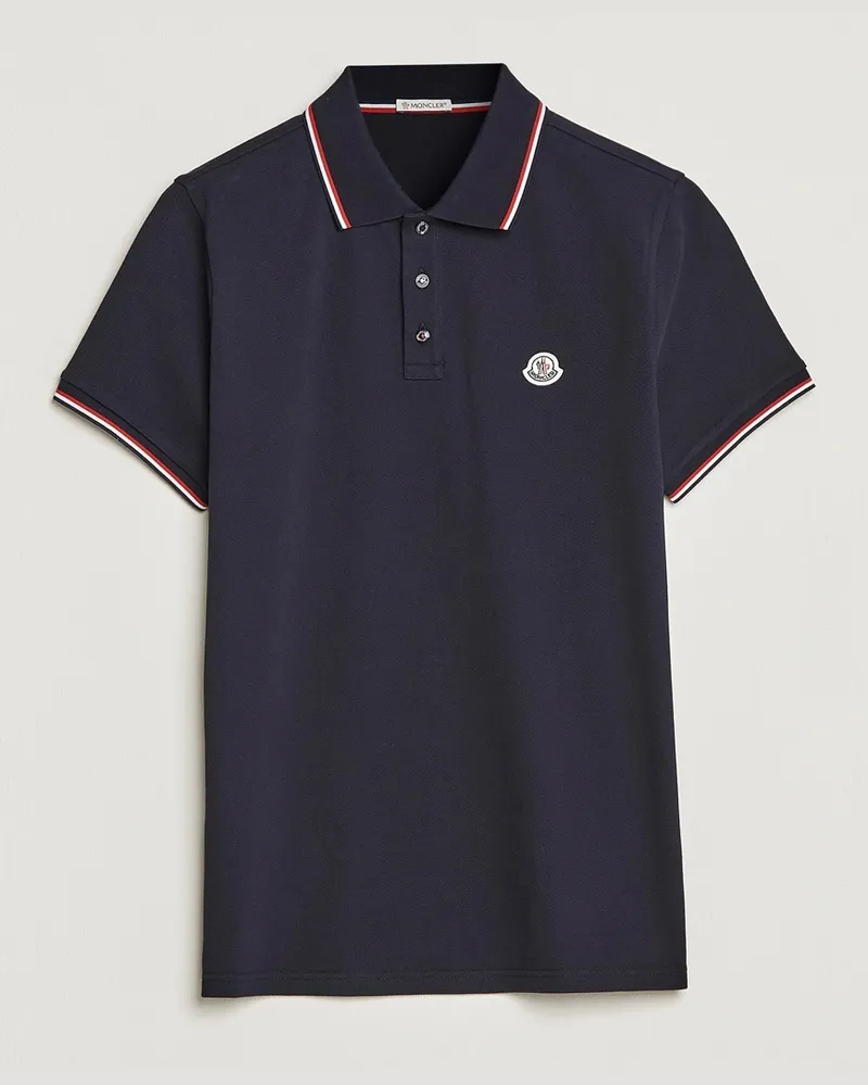 Moncler Contrast Rib Polo Navy Blau