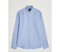 Regular Fit Button Down Leinen Shirt Blue