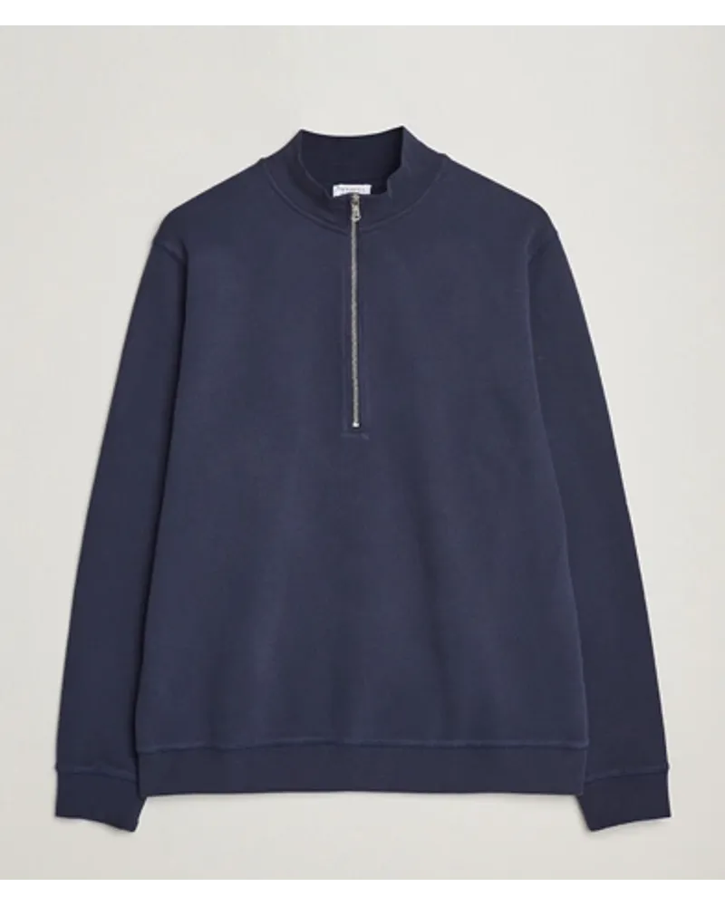 Sunspel Loopback Half Zip Sweatshirt Navy Blau