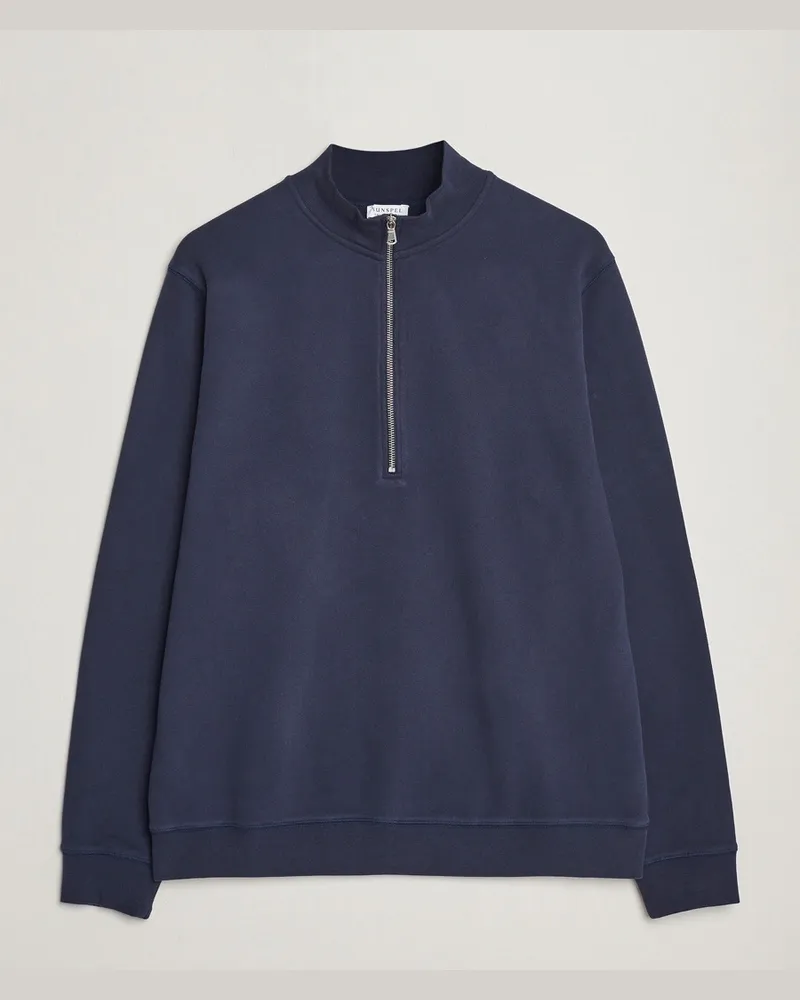 Sunspel Loopback Half Zip Sweatshirt Navy Blau