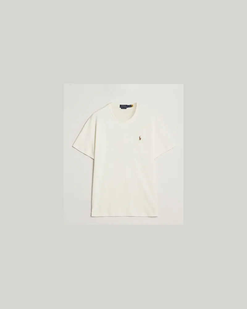 Ralph Lauren Luxury Pima Cotton Crew Neck T-Shirt Pale Cream Weiß