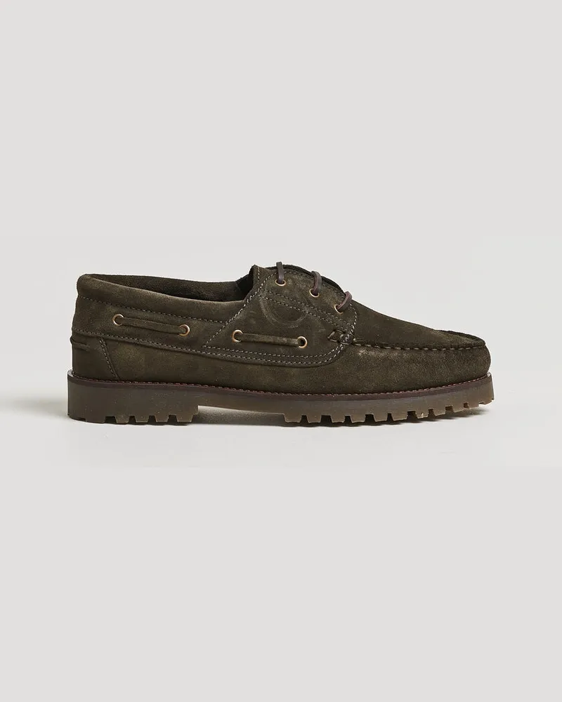 LES DEUX Suede Boatshoe Rosin Green Grün