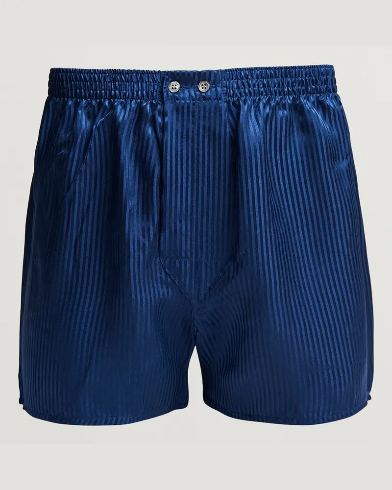 Derek Rose Classic Fit Silk Boxer Shorts Navy Blau