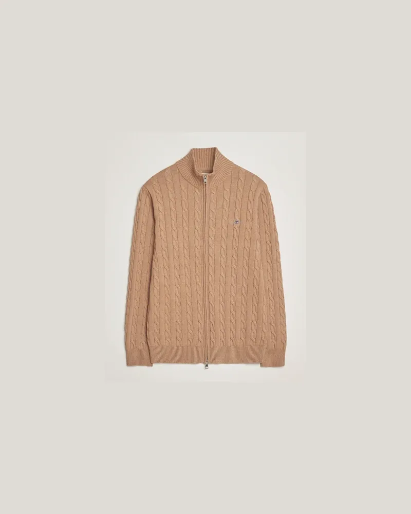 Gant Cotton Cable Full Zip Dark Sand Melange Braun