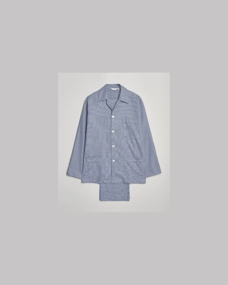 Derek Rose Checked Cotton Pyjama Set Navy Blau