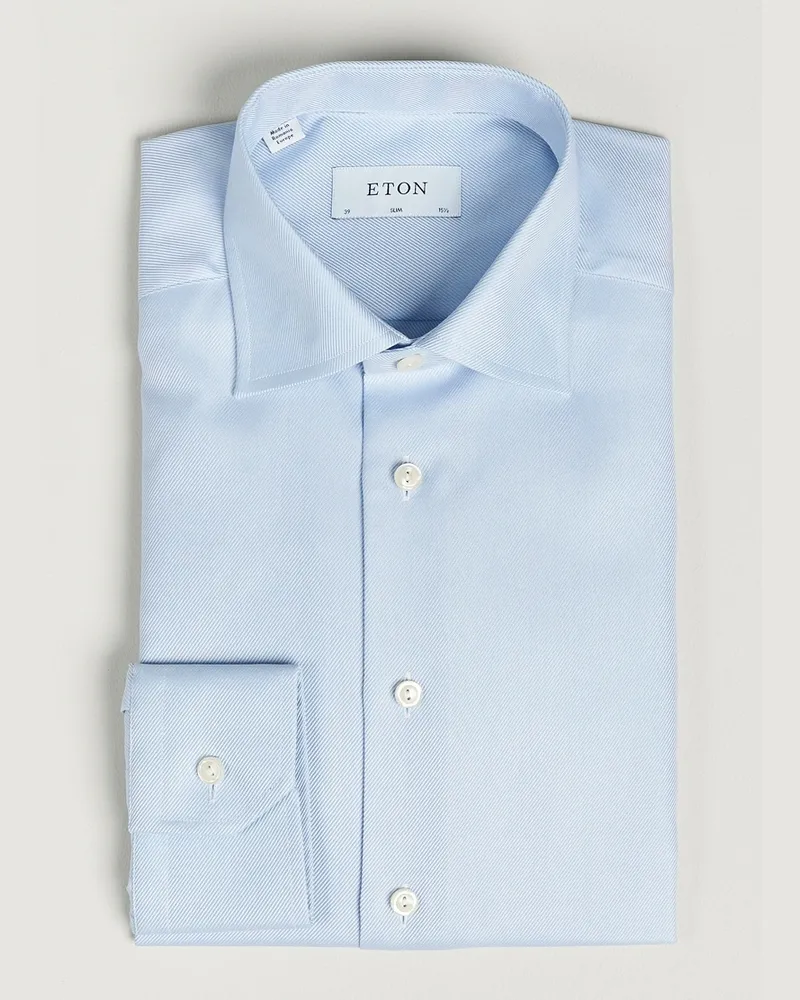 Eton Slim Fit Textured Twill Shirt Blue Blau