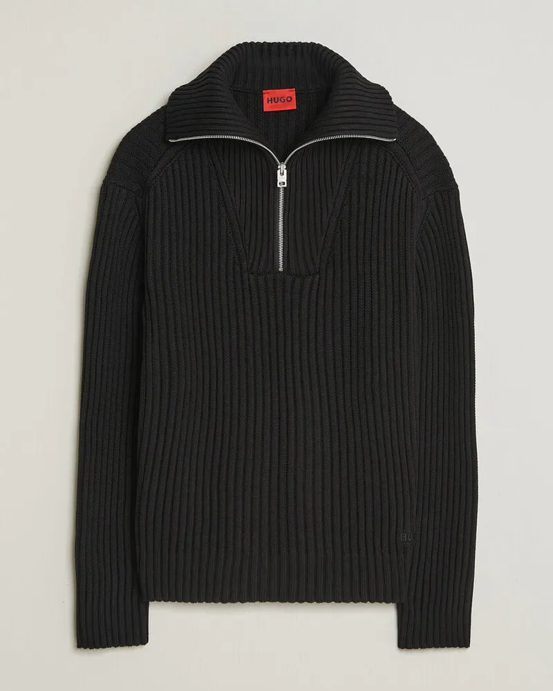 HUGO BOSS Srtithon Cotton Knitted Half Zip Black Schwarz