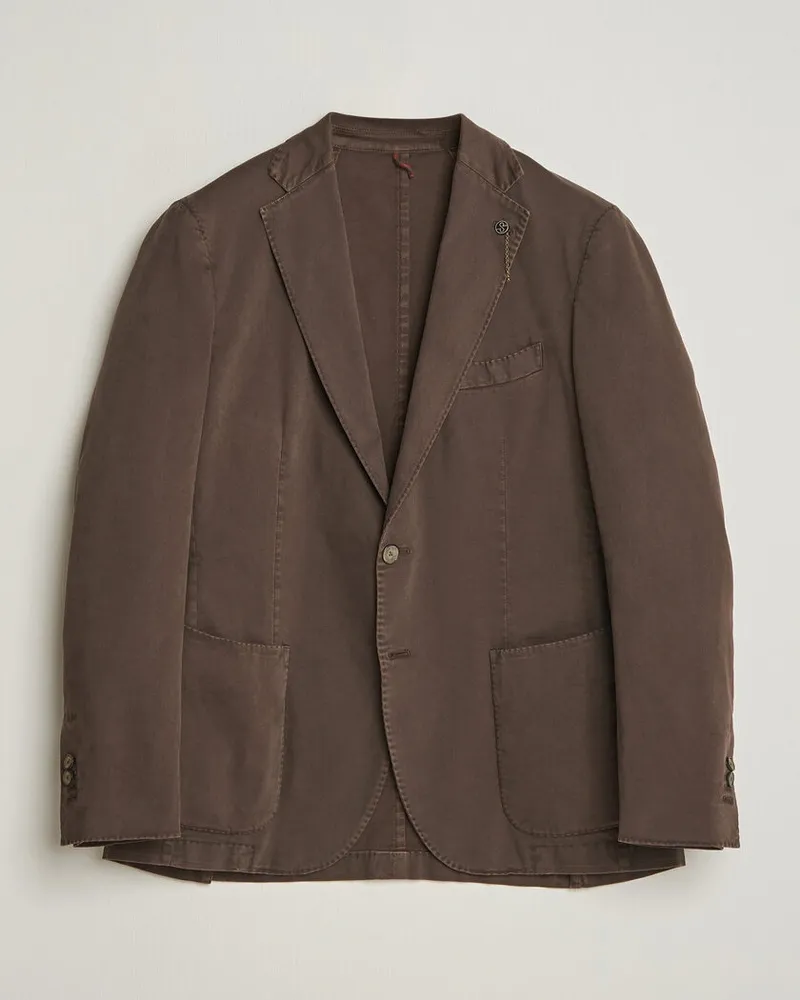 Biagio Santaniello Washed Cotton Patch Pocket Blazer Brown Braun
