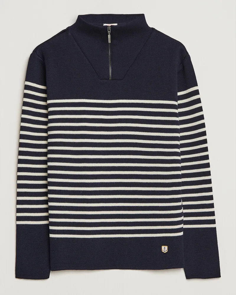 Armor-Lux Camionneur Héritage Striped Half Zip Navy/Nature Blau