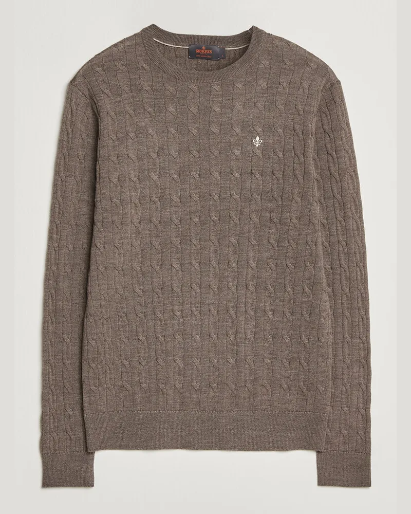 Morris Merino Cable O-Neck Brown Braun