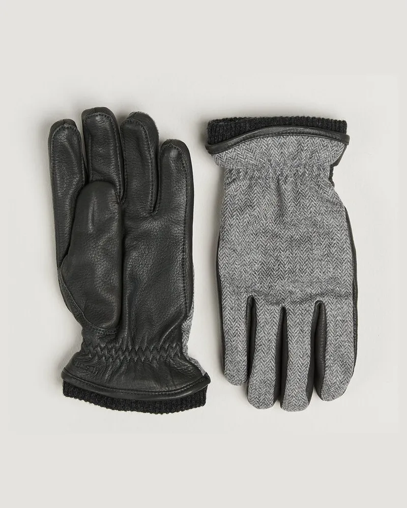 Hestra Wilhelm Herringbone Wool/Elkskin Glove Grey Grau