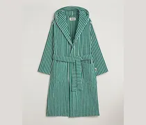 Organic Terry Hooded Bathrobe Teal Green Stripes