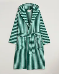 TEKLA Organic Terry Hooded Bathrobe Teal Green Stripes Grün