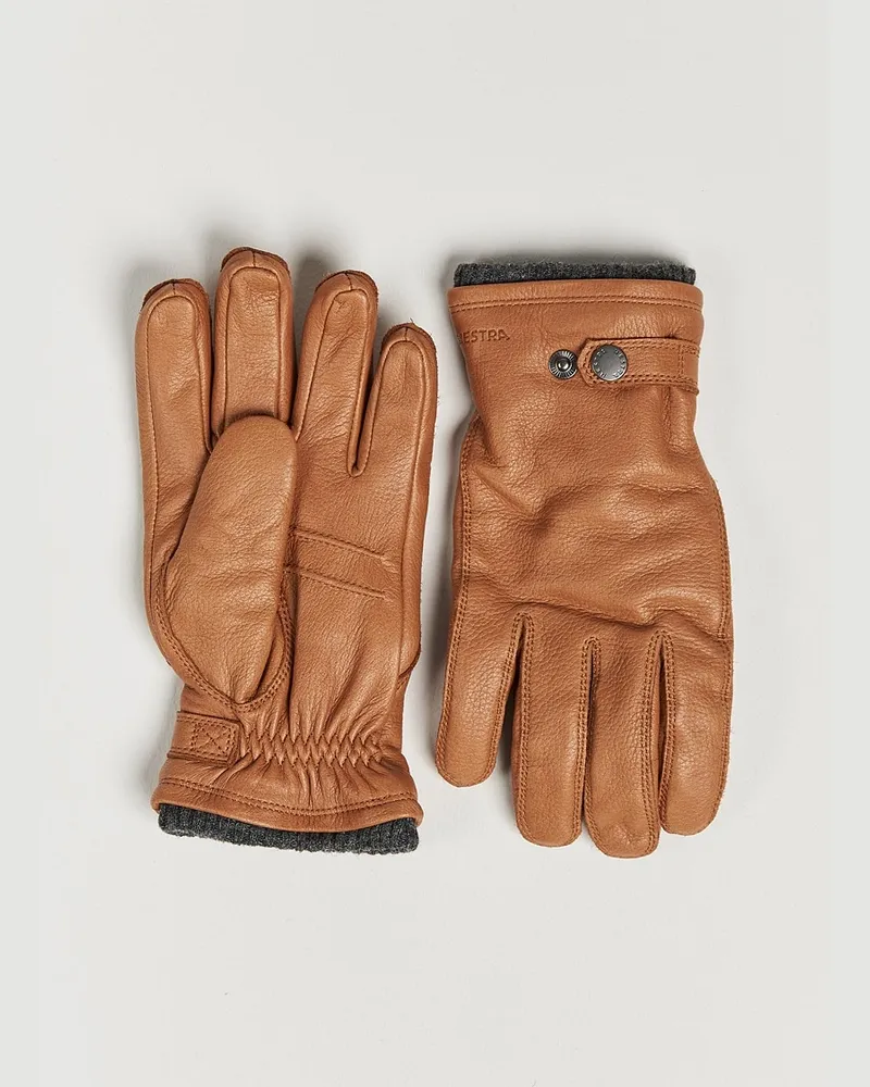 Hestra Utsjö Fleece Lined Buckle Elkskin Glove Cognac Braun