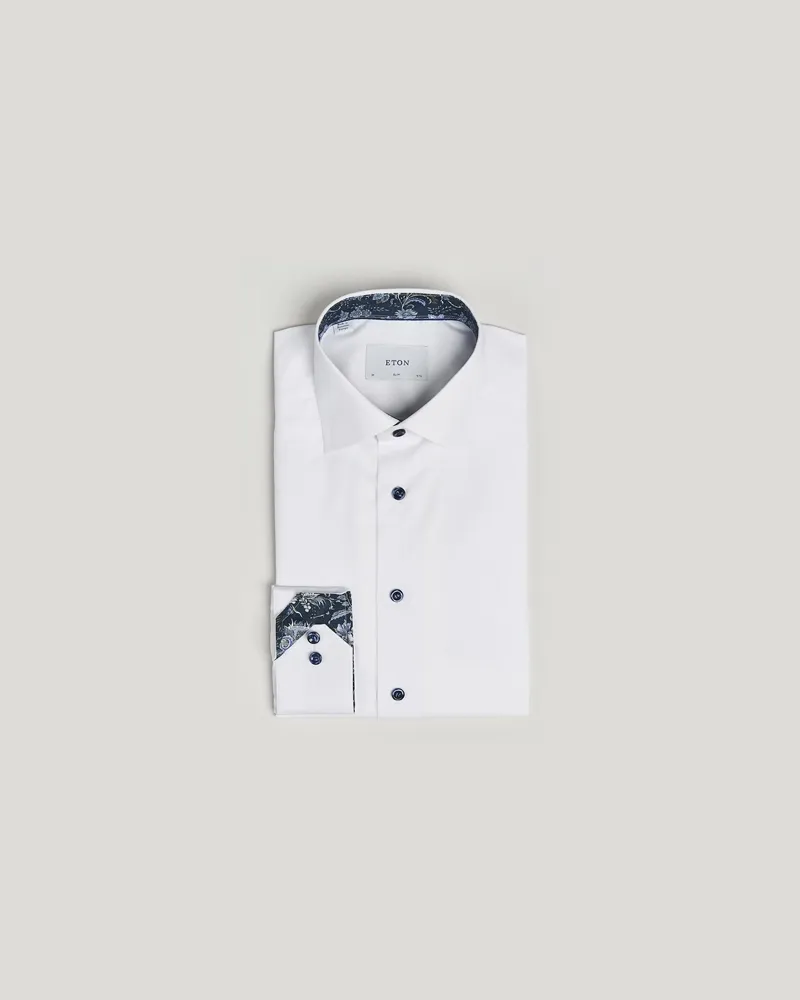 Eton Slim Fit Signature Twill Contrast Shirt White Weiß