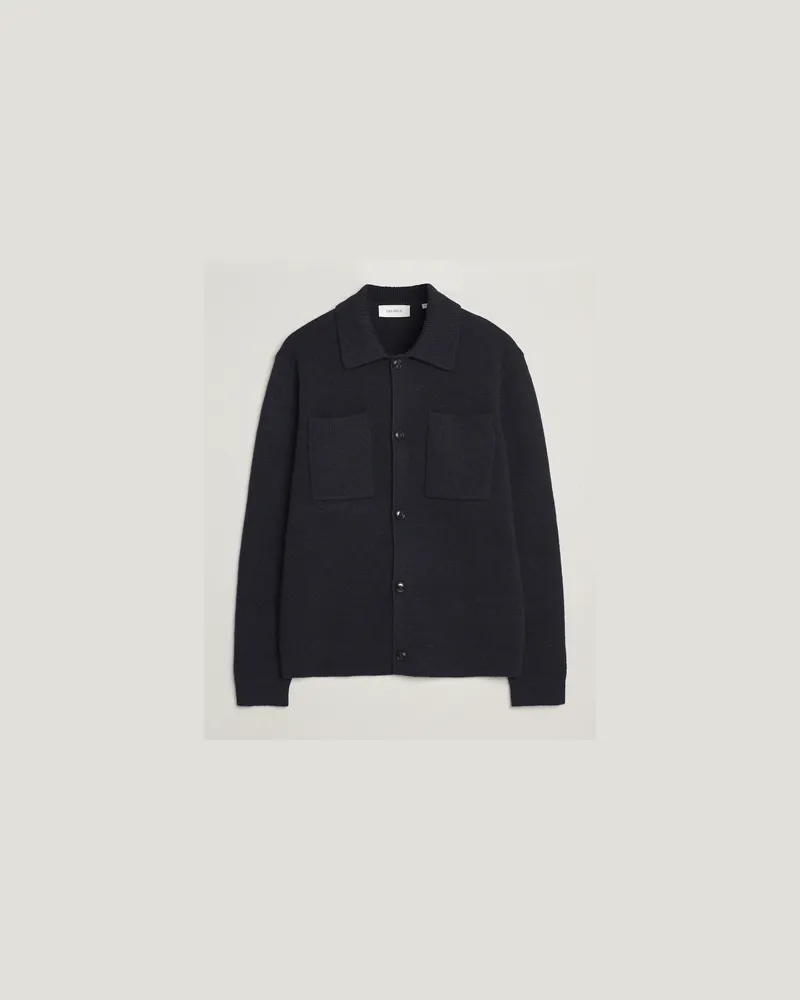 LES DEUX Fisher Milano Wool Knit Overshirt  Navy Blau