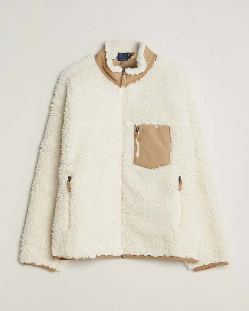 Ralph Lauren Shaggy Hi Pile Full Zip Clubhouse Cream Weiß