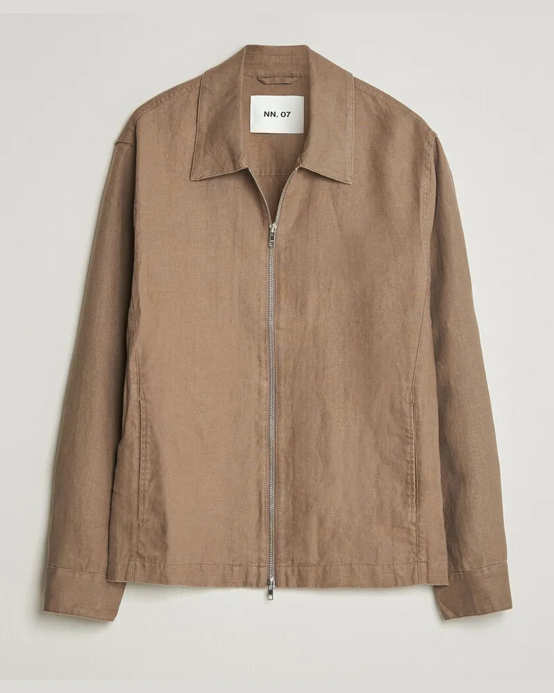 NN 07 Alban Linen Full Zip Overshirt Clay Mirage Braun