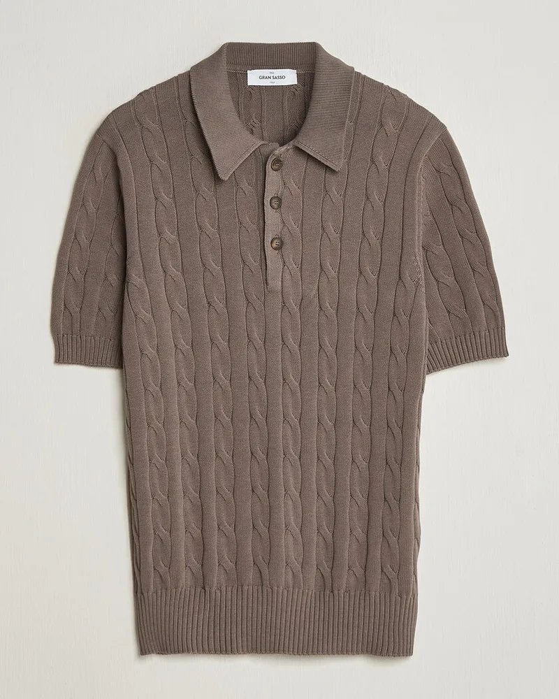 Gran Sasso Cotton Cable Knitted Polo Brown Braun