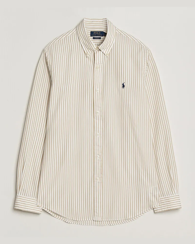 Ralph Lauren Custom Fit Poplin Striped Shirt Coastal Beige Beige