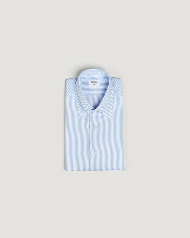 MAZZARELLI Soft Cotton Twill Button Down Shirt Light Blue Stripe Blau