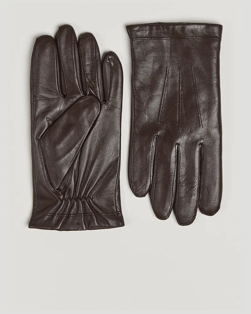 Amanda Christensen Lined Leather Gloves Brown Braun