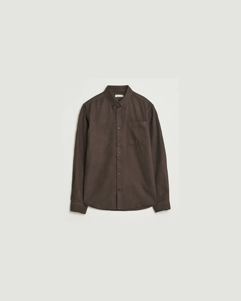 Knowledge Cotton Apparel Regular Fit Melange Flannel Shirt Chocolate Braun