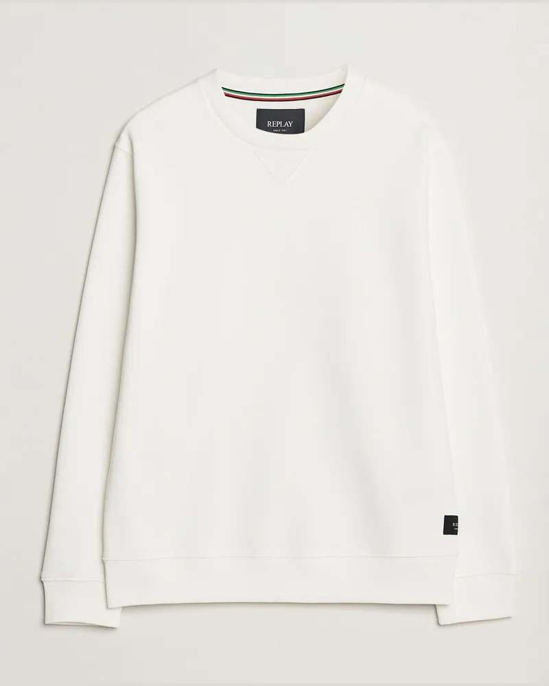 Replay Tonal Logo Crew Neck Sweatshirt Off White Weiß
