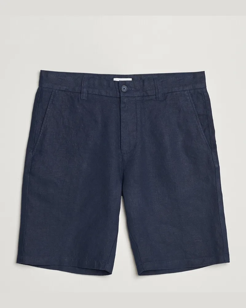 NN 07 Crown Linen Shorts Navy Blue Blau