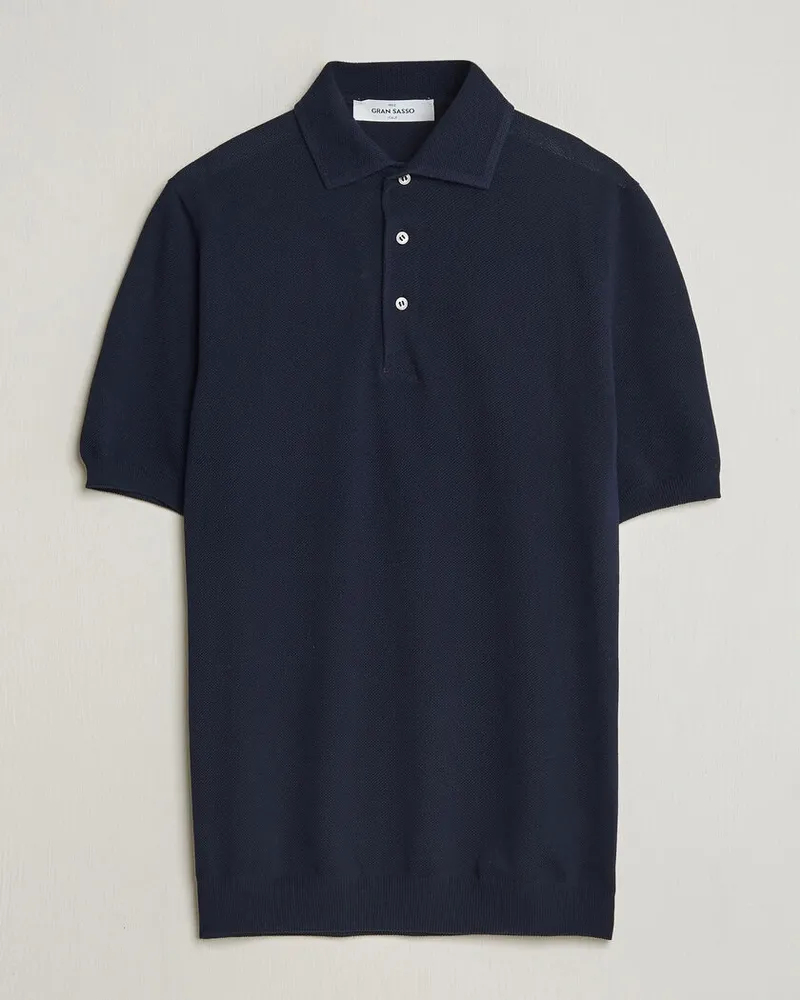 Gran Sasso Structured Cotton Polo Navy Blau