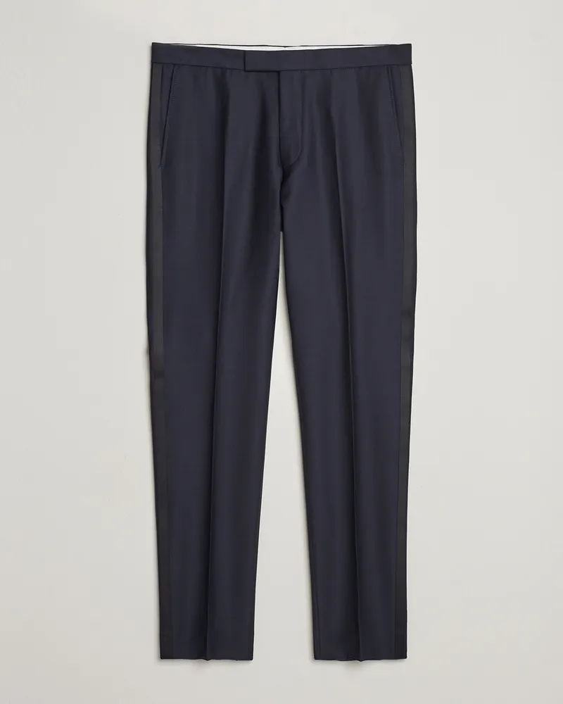 Oscar Jacobson Denz Wool Tuxedo Trousers Navy Blau