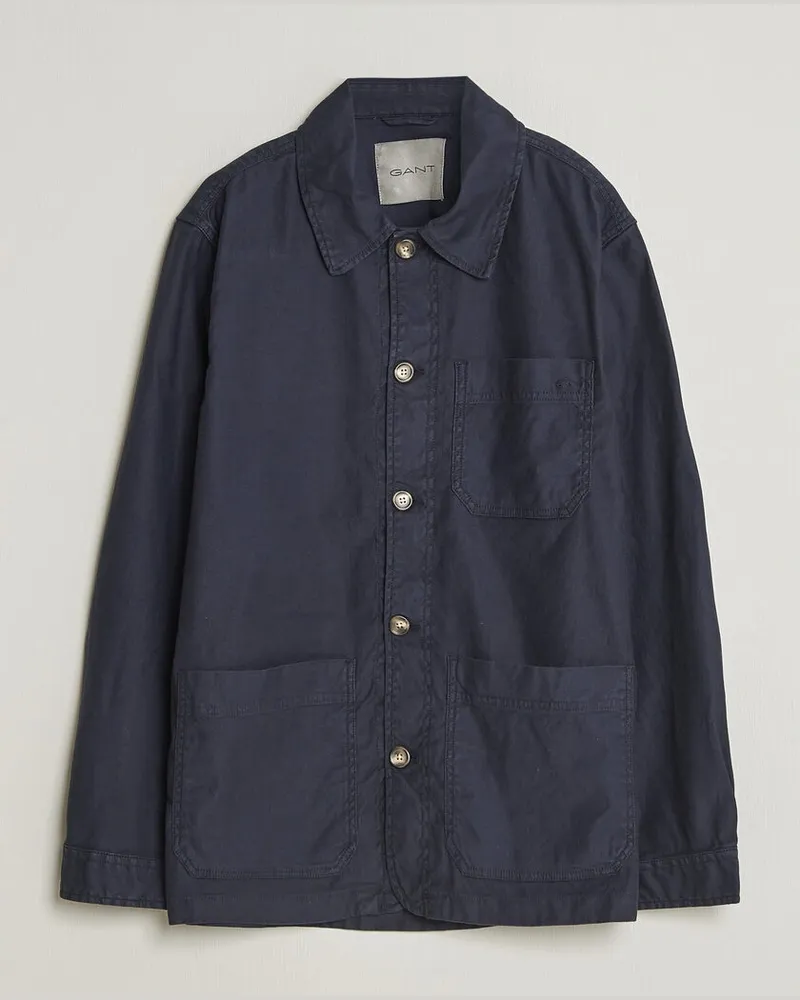 Gant Regular Fit Cotton/Linen Overshirt Evening Blue Blau