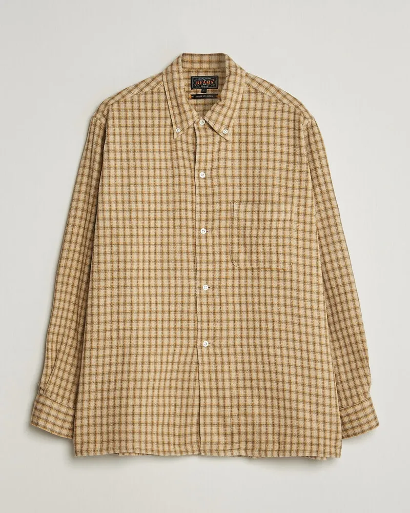 Beams Plus Panama Plaid Button Down Shirt Beige Beige