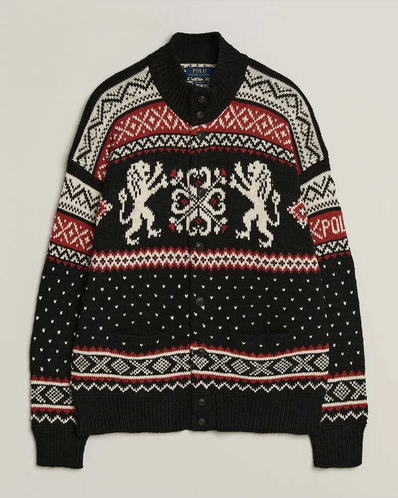 Ralph Lauren Cotton/Cashmere Cardigan Black Combo Schwarz