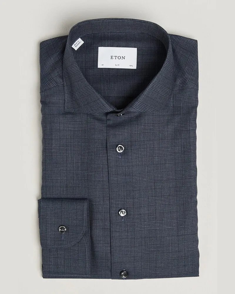 Eton Slim Fit Signature Flannel Checked Shirt Dark Blue Blau