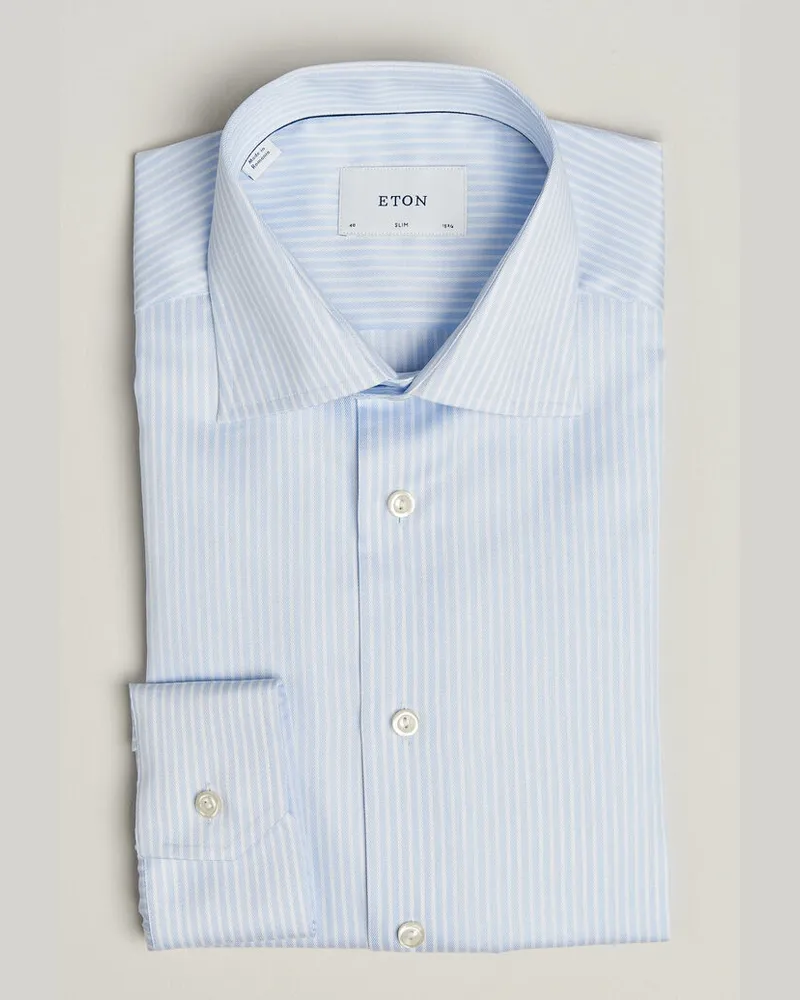 Eton Slim Fit Signature Twill Striped Shirt Light Blue Blau