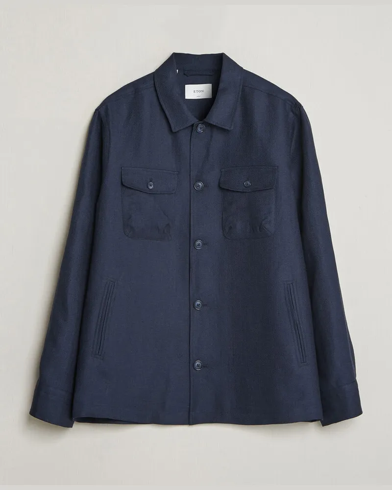 Eton Four Pocket Linen Lyocell Shirt Jacket Navy Blue Blau