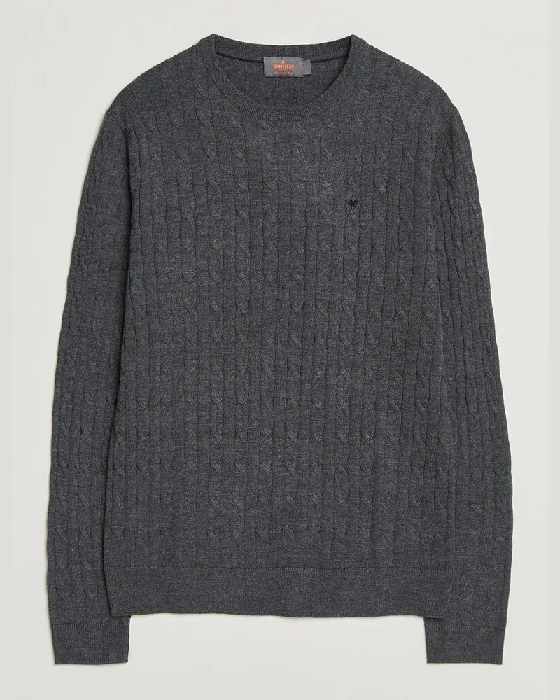 Morris Merino Cable O-Neck Grey Grau