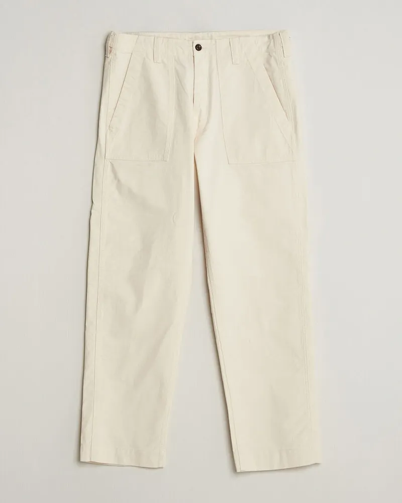 Drake's Twill Fatigue Trousers Ecru Weiß