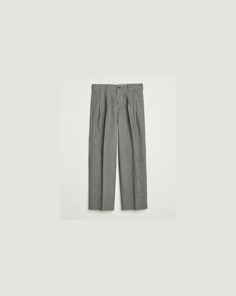 NN 07 Justin Double Pleated Herringbone Trousers Grey Grau