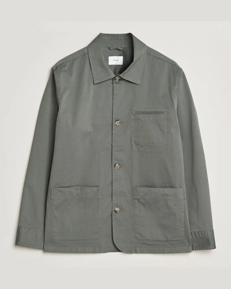 Eton Cotton Chore Jacket Mid Green Grün