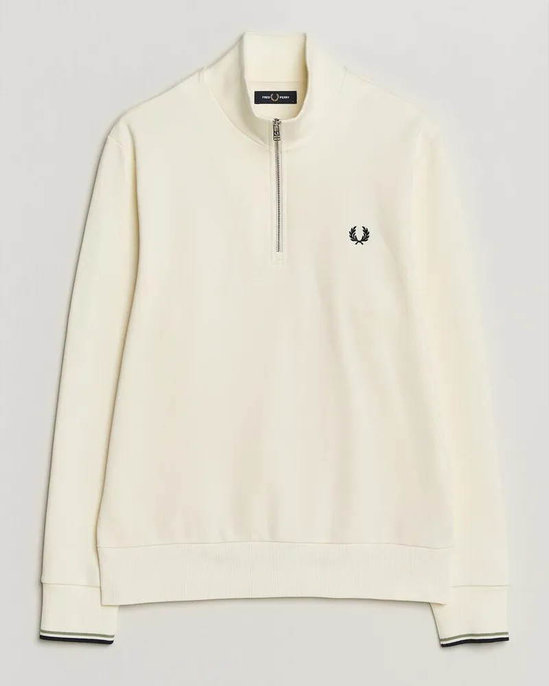 Fred Perry Half Zip Sweatshirt Ecru Weiß