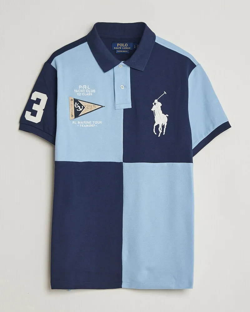 Ralph Lauren Custom Slim Rugby Block Polo NPT Navy/Powder Blue Blau