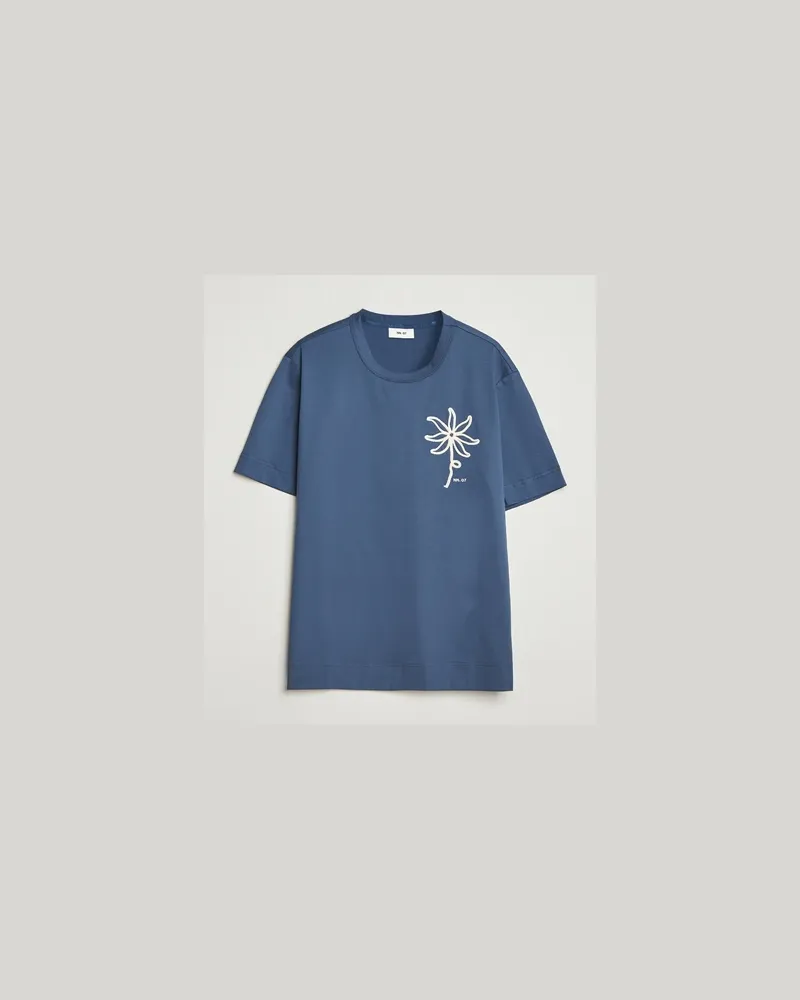 NN 07 Pedro Embroidered T-Shirt Denim Blue Blau