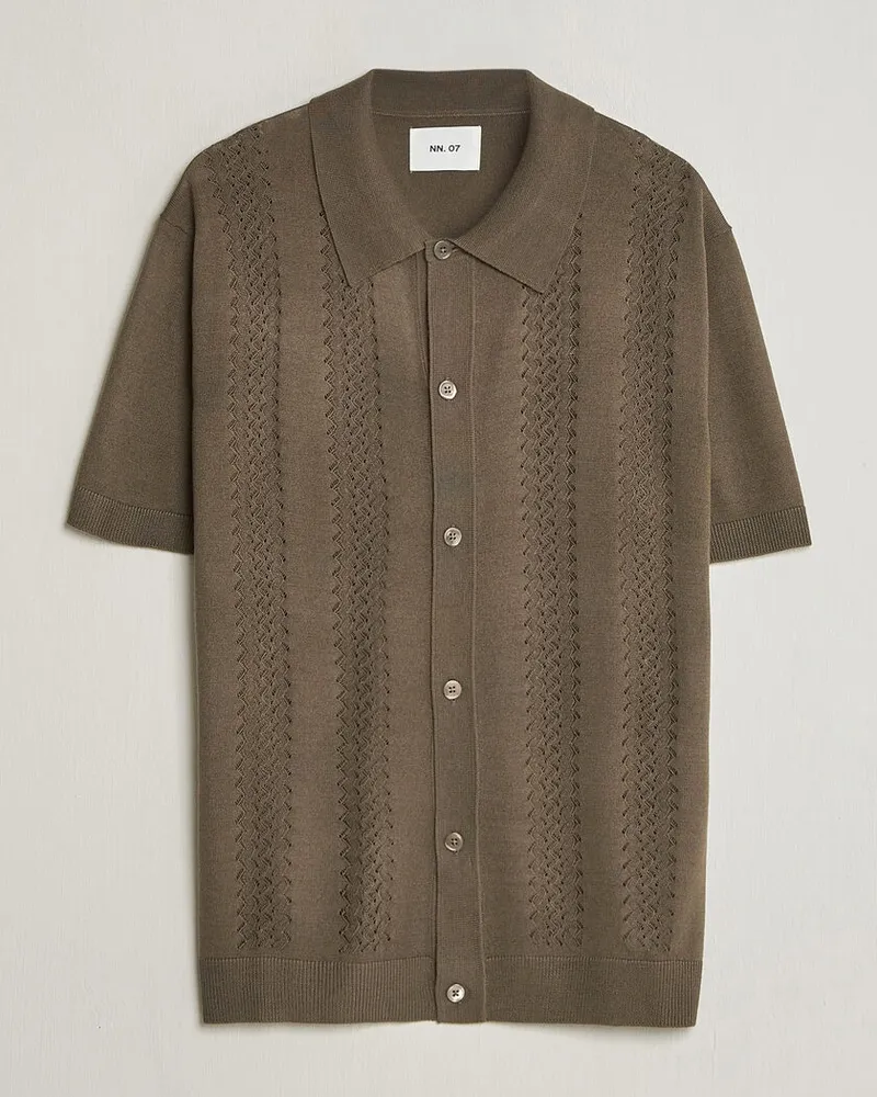 NN 07 Thor Knitted Short Sleeve Shirt Mable Husk Grün
