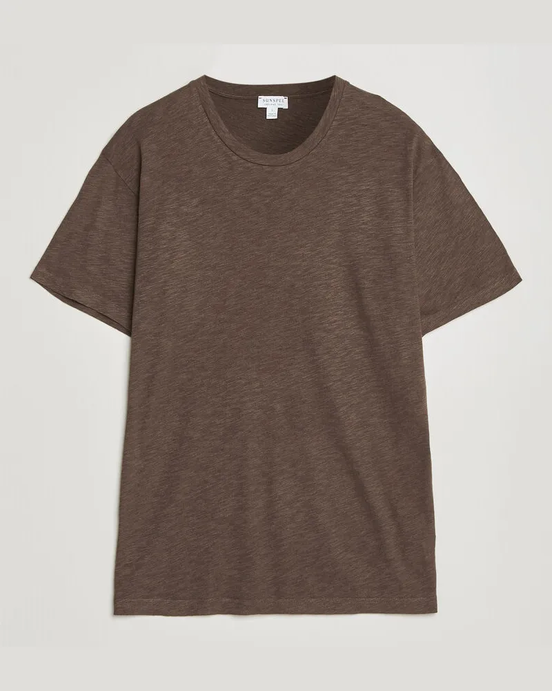 Sunspel Pima Cotton/Linen T-Shirt Dark Walnut Braun