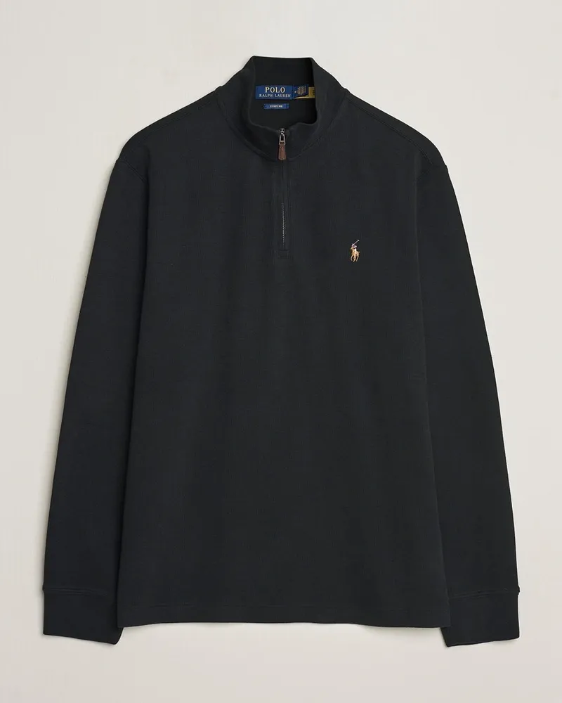 Ralph Lauren Double Knit Jaquard Half Zip Sweater Polo Black Schwarz
